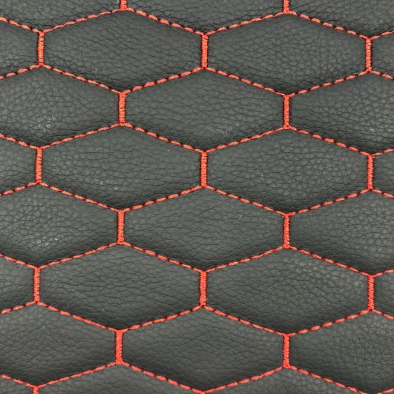 Quilted vinyl black with red stitching